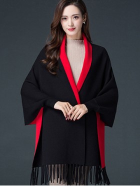 Cashmere Feeling Open-Front Cape W/Sleeves